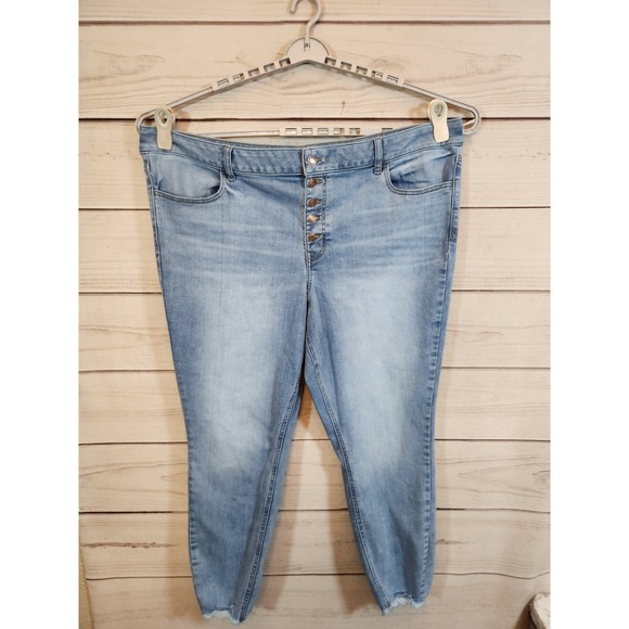 Maurices Denim - Maurices Womens 24W Light Wash Super Skinny Jeans Button Fly Raw Hem Distressed